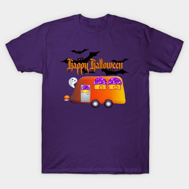 Halloween Camper Trailer Caravan Van T-Shirt by Sassee Designs